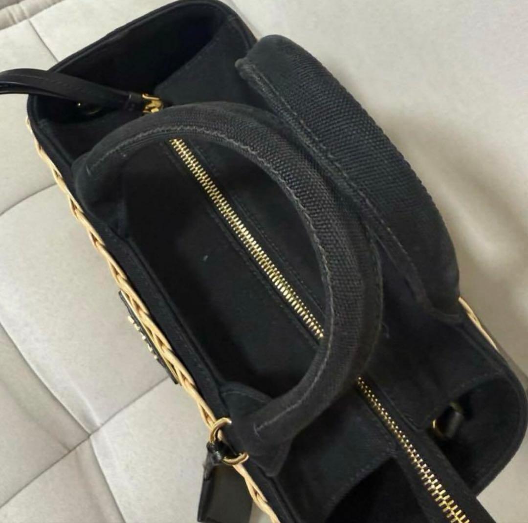 PRADA ラタン トートバッグ ベージュ/ブラック　1BG835