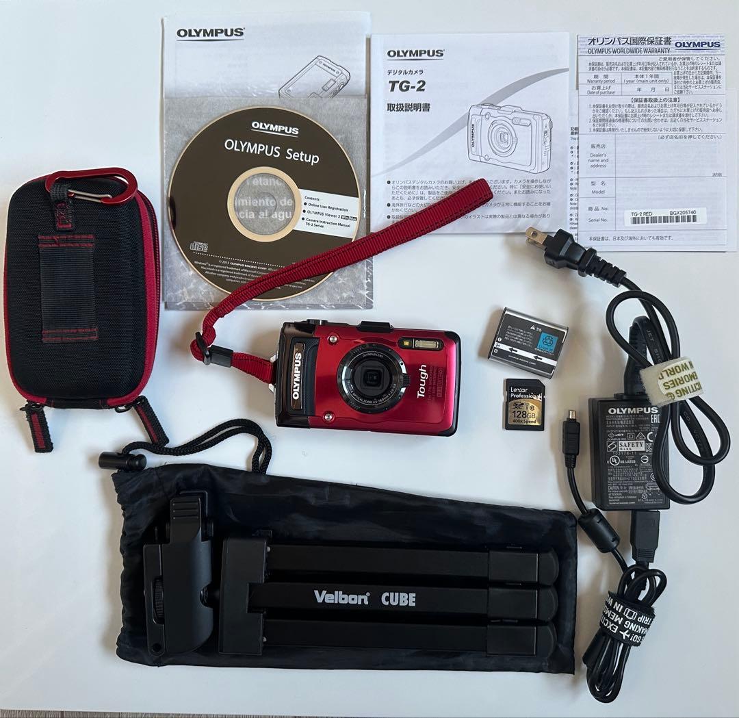 [中古]三脚SDカード付OLYMPUS TG-2Toughデジタルカメラレッド