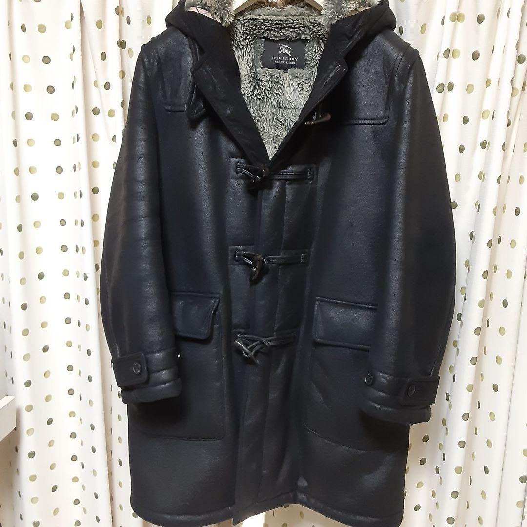 BURBERRYブラックレーベル ダッフルコート ブラック.合成皮革…