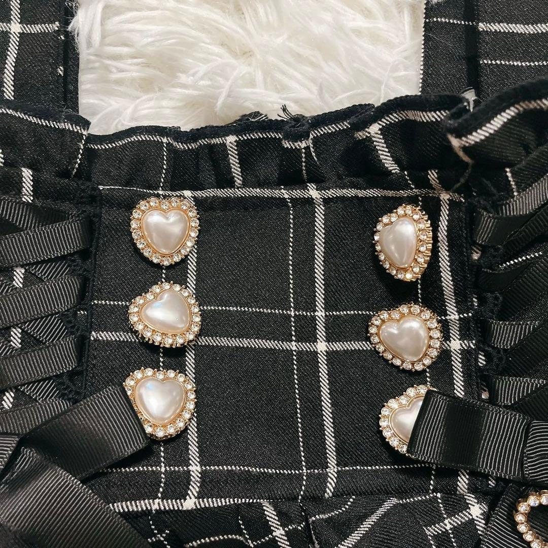 【LIZLISA 】レースアップサスペンダー付スカパン チェック