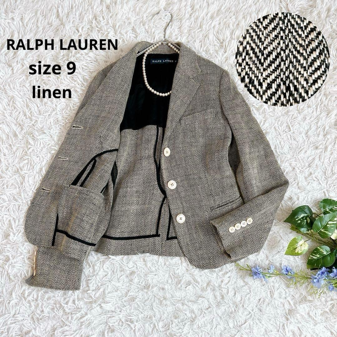 ラルフローレン⁂テーラードジャケット　ヘリンボーン　リネン　シェルボタン　M