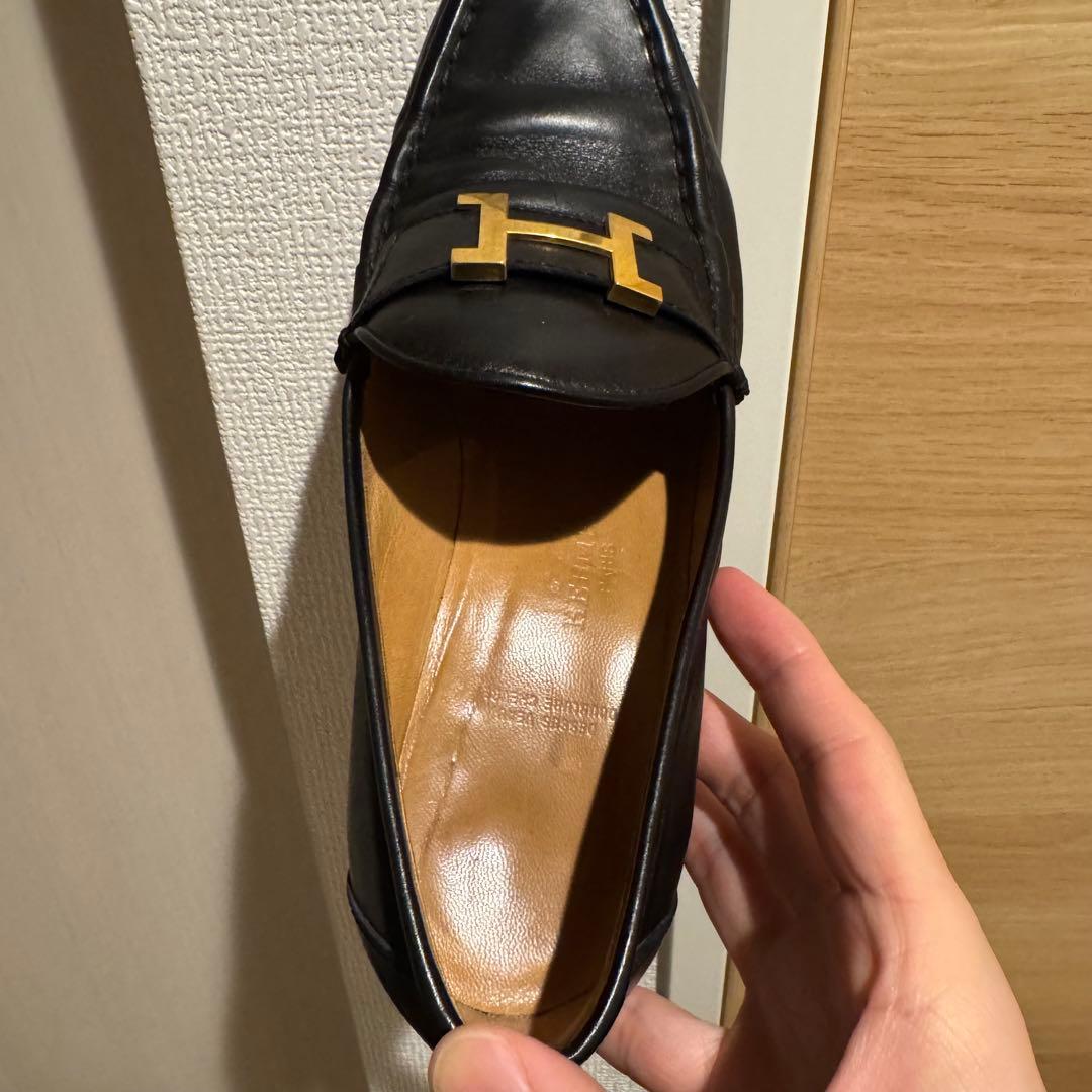 【24cm】HERMES 黒ローファー コンスタンス エルメス 37 1/2