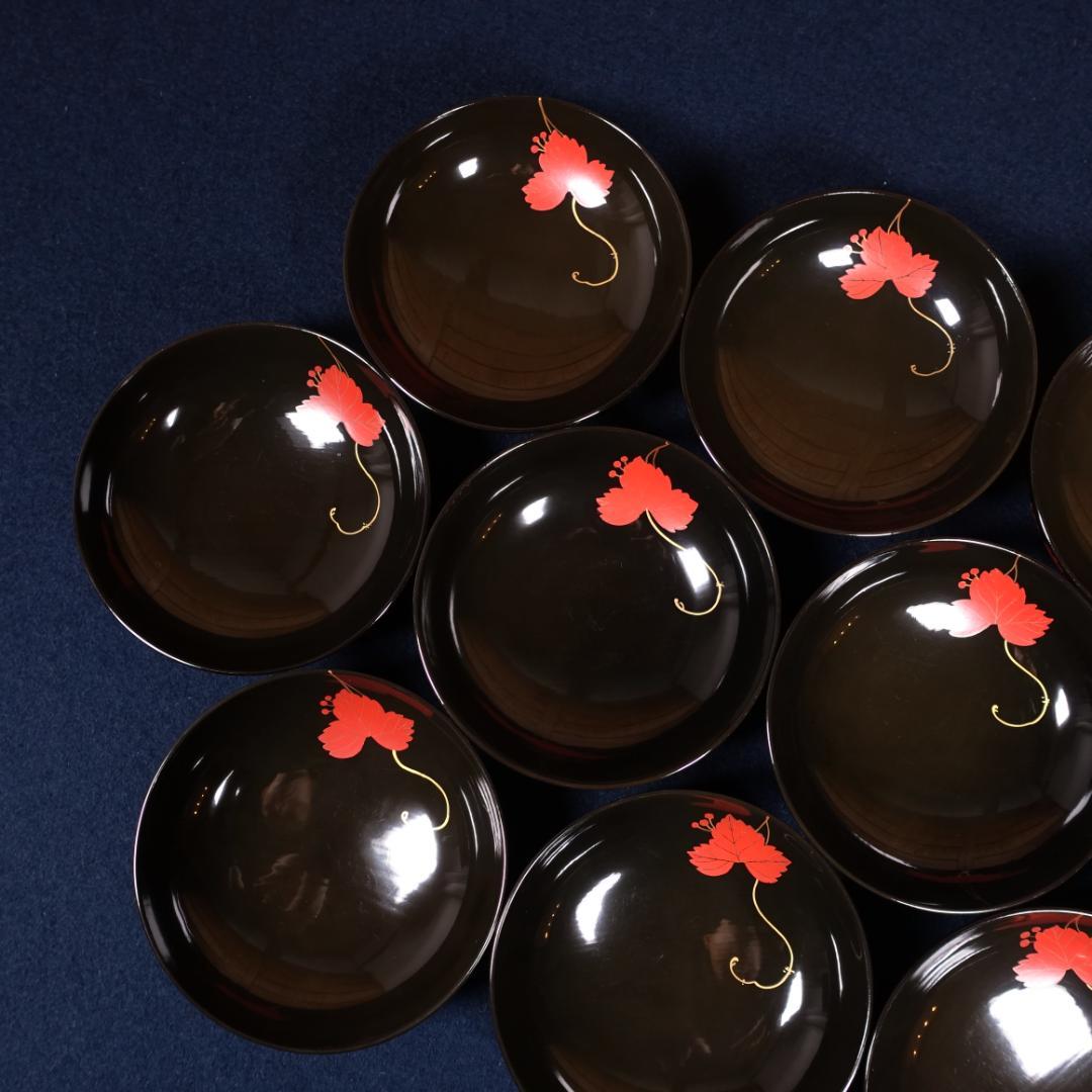 上品な逸品 天然木製漆器 紅葉蒔絵 吸物椀 10客 木箱付