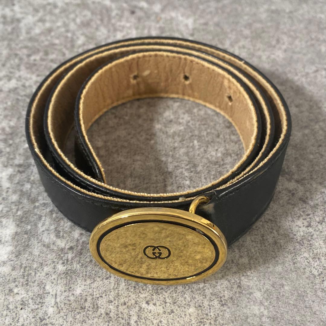 GUCCI グッチ　ベルト　インターロッキング　ロゴ金具　レザー　ブラック