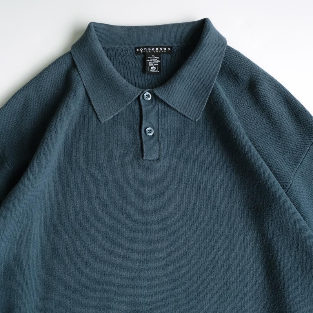 consensus 90s コットンニットポロシャツ ブルー XL