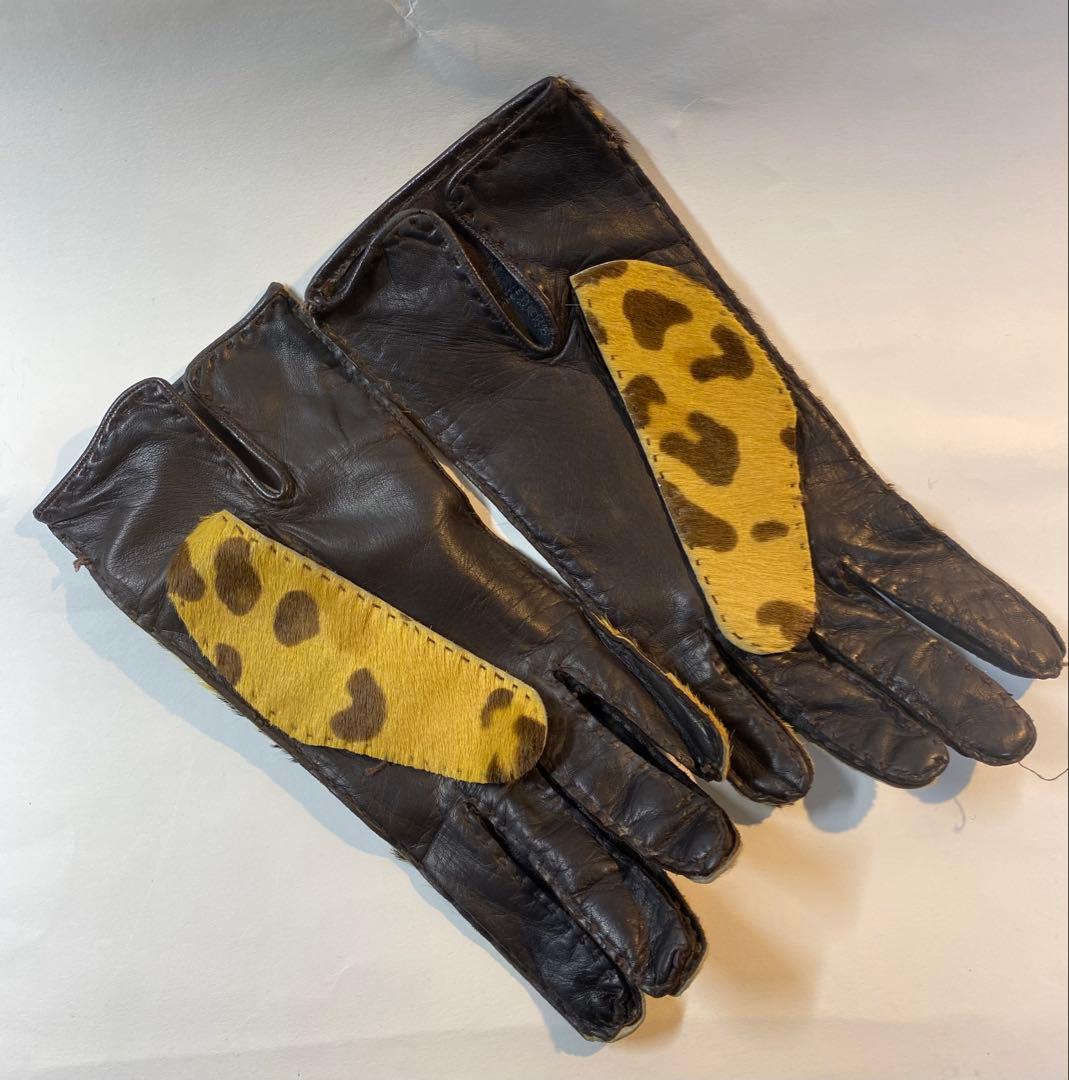 【クリスマス最終SALE!!】PRADAレザーグローブ7.5/レオパード本革毛皮