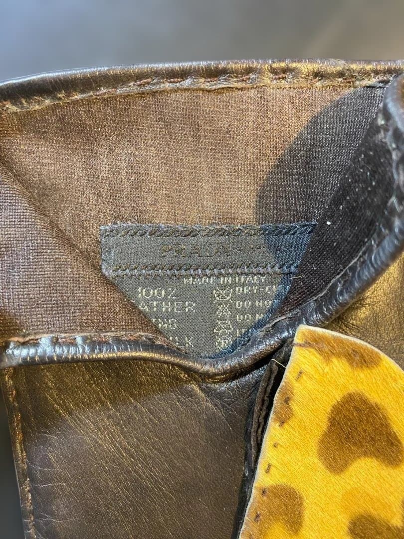 【クリスマス最終SALE!!】PRADAレザーグローブ7.5/レオパード本革毛皮