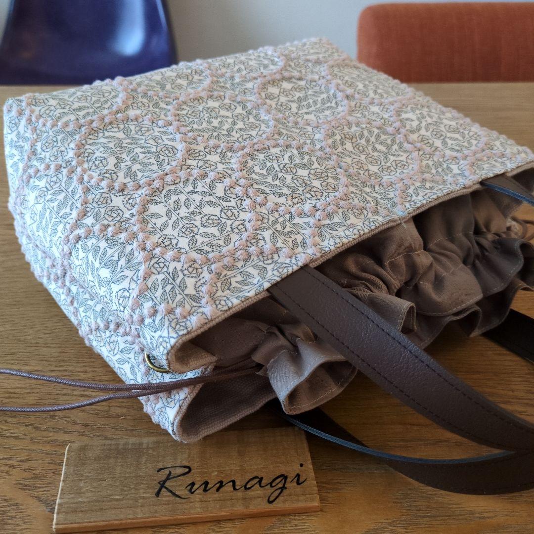 【1578】あおりポケットの巾着バッグ＊ミナペルホネン