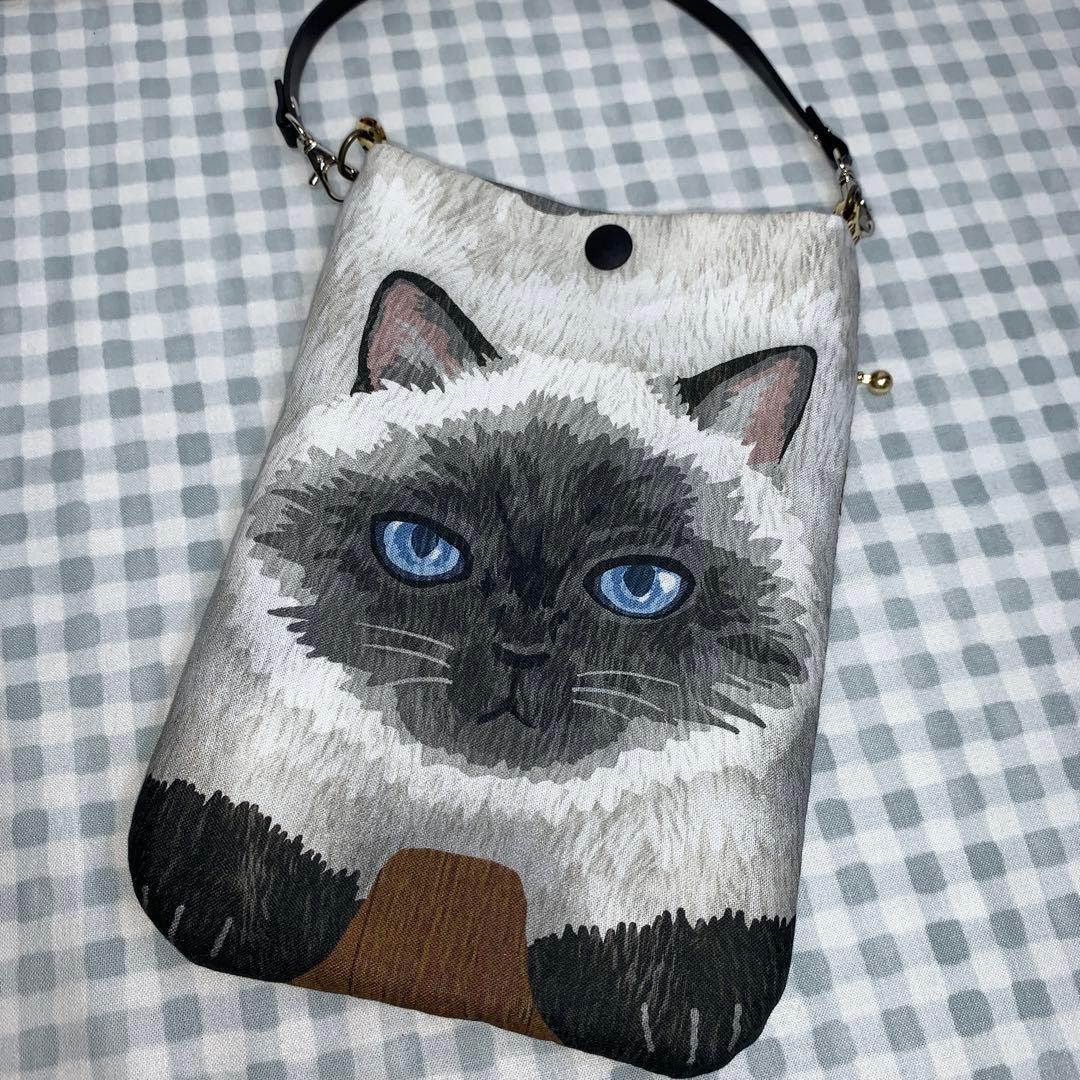 santa 黒猫柄スマホショルダーバッグ