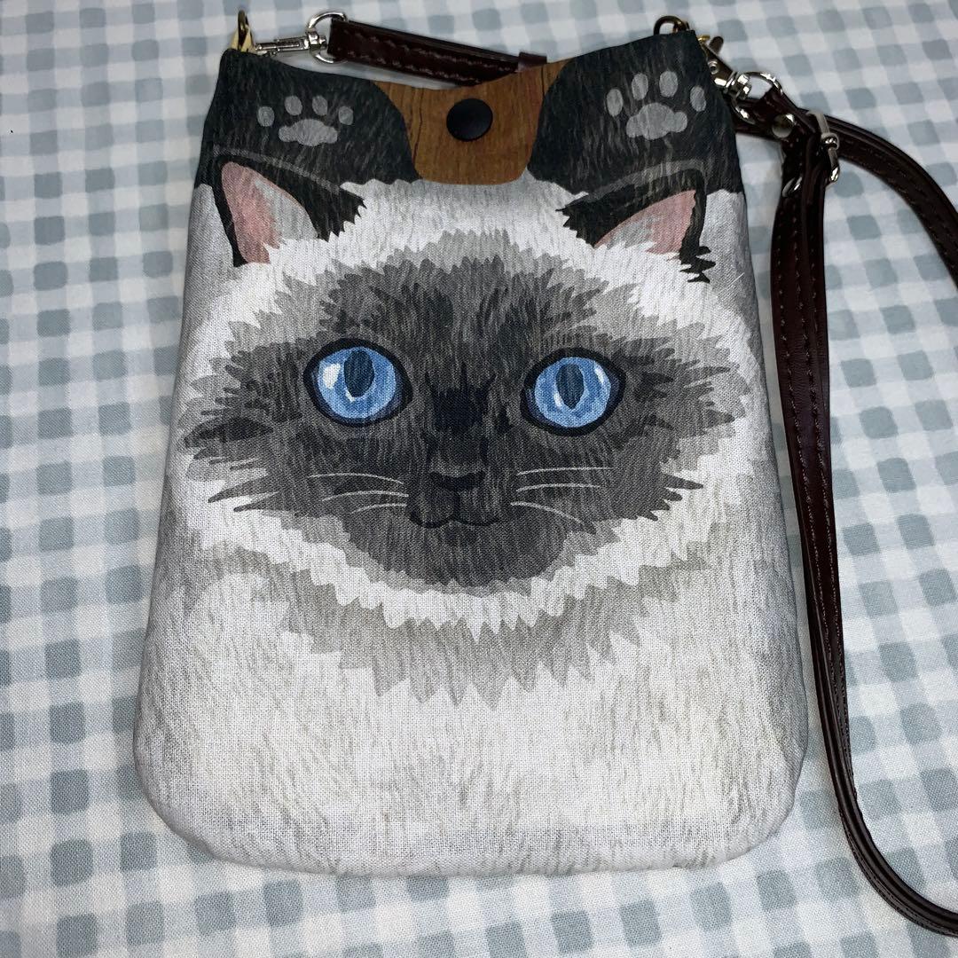 santa 黒猫柄スマホショルダーバッグ