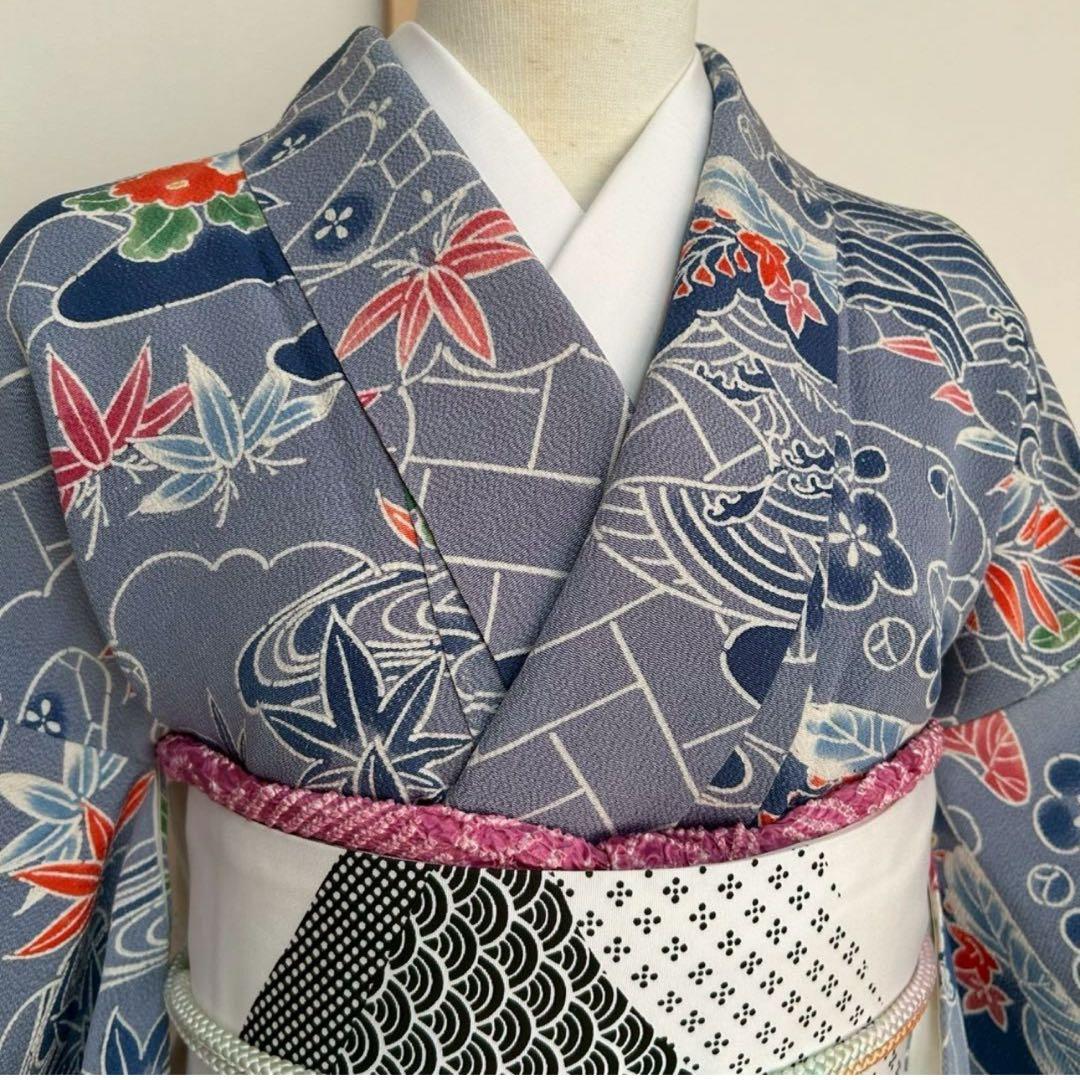 新品 美品　専門店　袷　正絹　友禅　型染め　小紋　フルセット　裄69