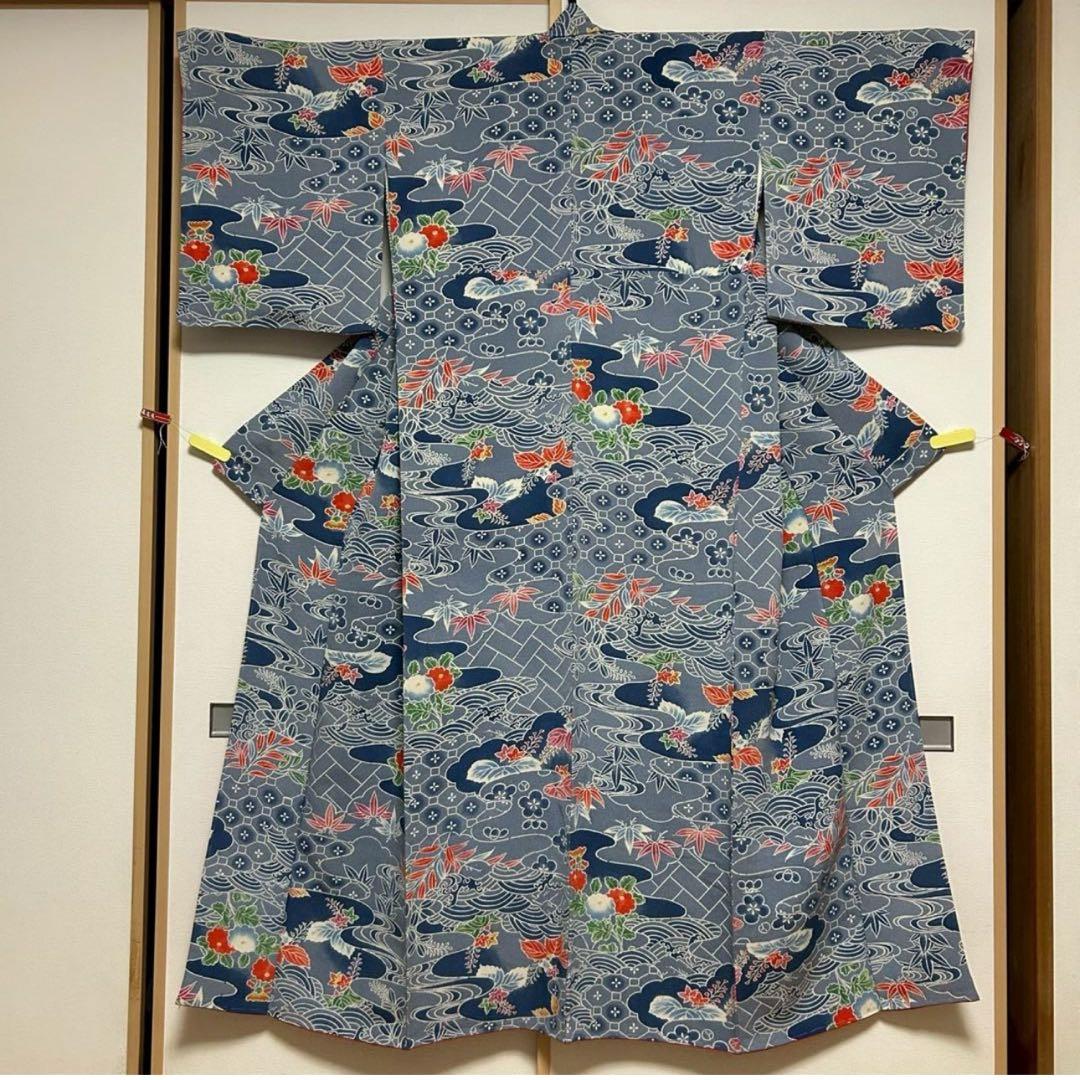 新品 美品　専門店　袷　正絹　友禅　型染め　小紋　フルセット　裄69