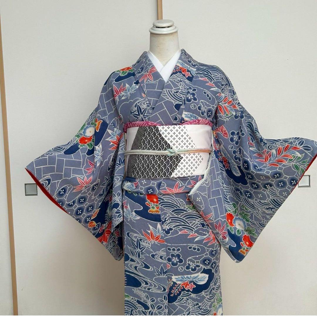 新品 美品　専門店　袷　正絹　友禅　型染め　小紋　フルセット　裄69