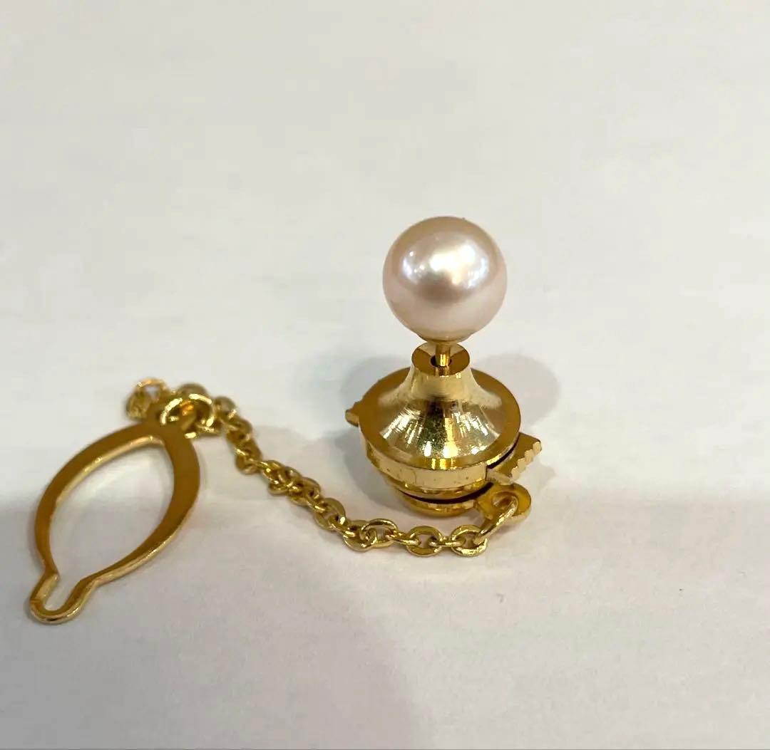 K18 刻印 アコヤパール タイピン 真珠 タイタック カフス 重量3.7g