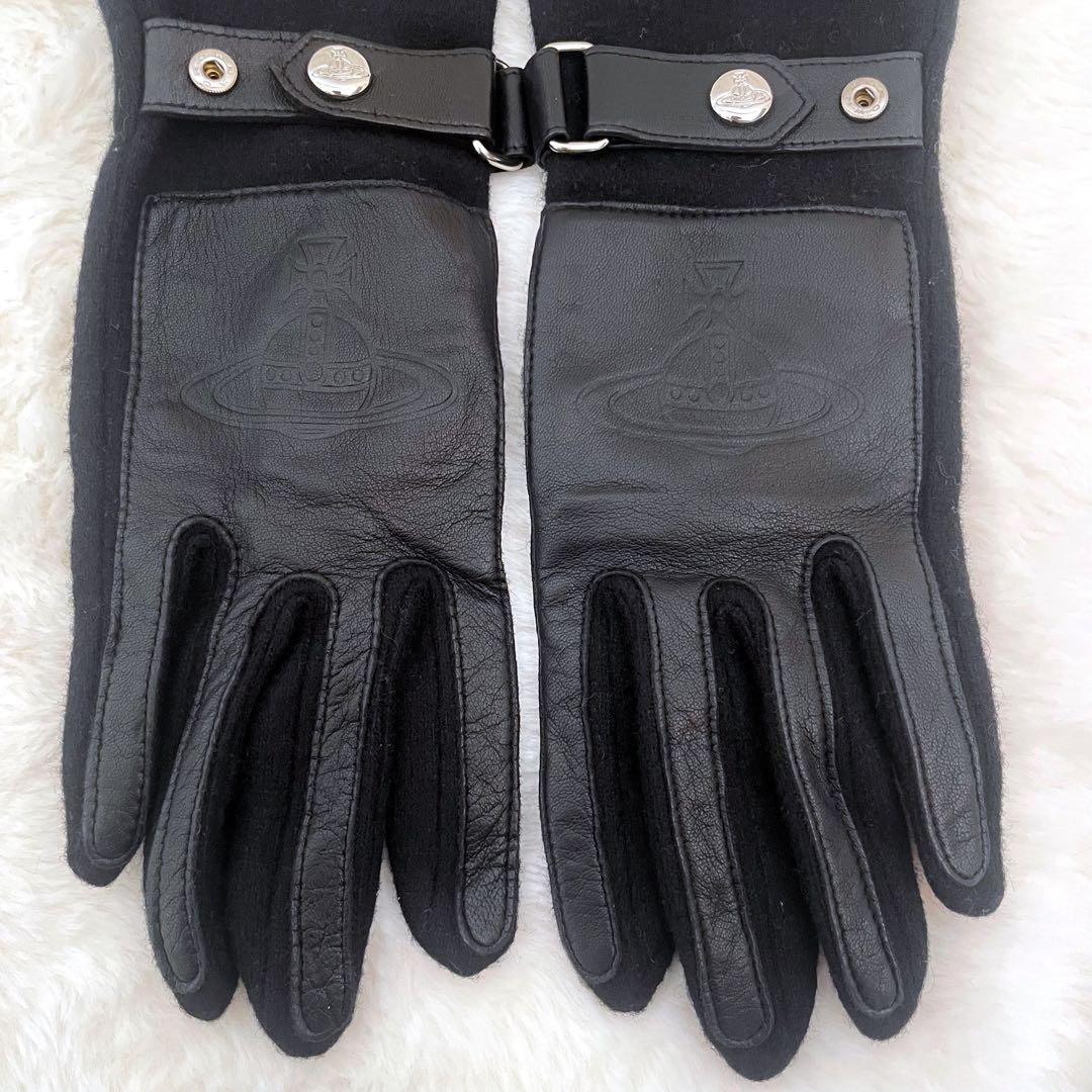 【極美品】Vivienne Westwood レザー 手袋 ブラック オーブ