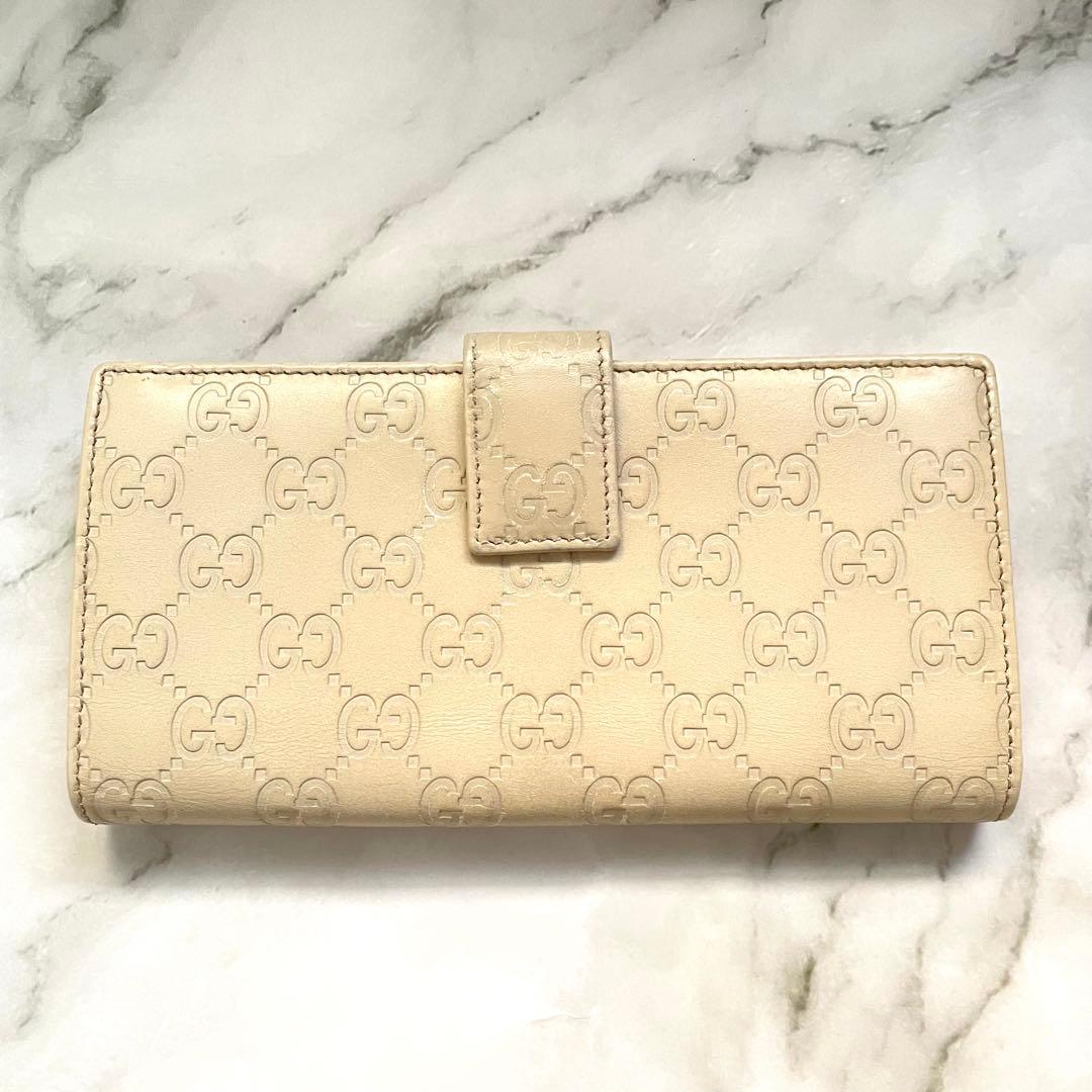 GUCCI グッチ　シマ レザー 長財布　wホック　メタルロゴ　美品0121-⑤
