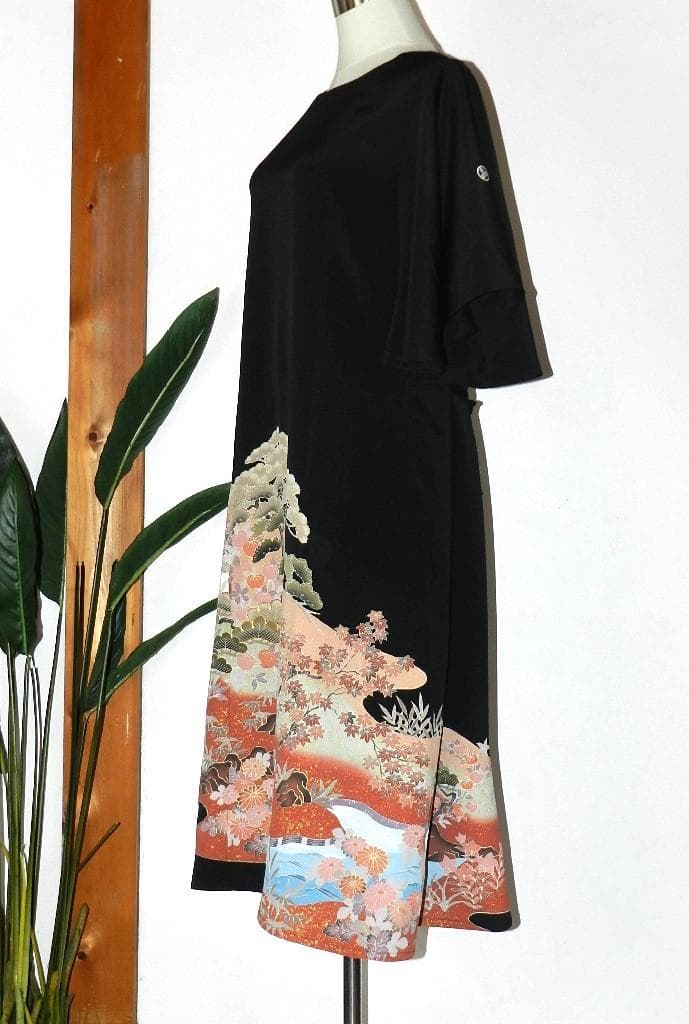 留袖　ワンピース　ドレス　フレアー袖　手書き友禅染　正絹　481　夢ちりめん
