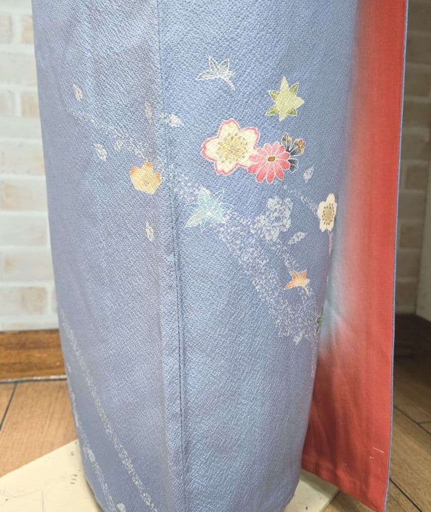 青紫色桜訪問着と袋帯・帯揚げ帯締めの4点フルセット