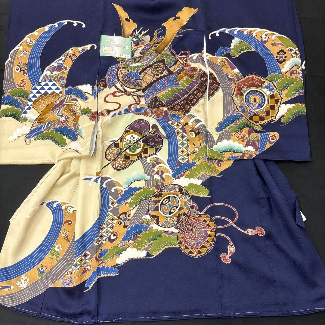 即決価格☆特選豪華刺繍大将兜龍、古代宝尽し祝い文、新品☆正絹産着祝着京友禅染