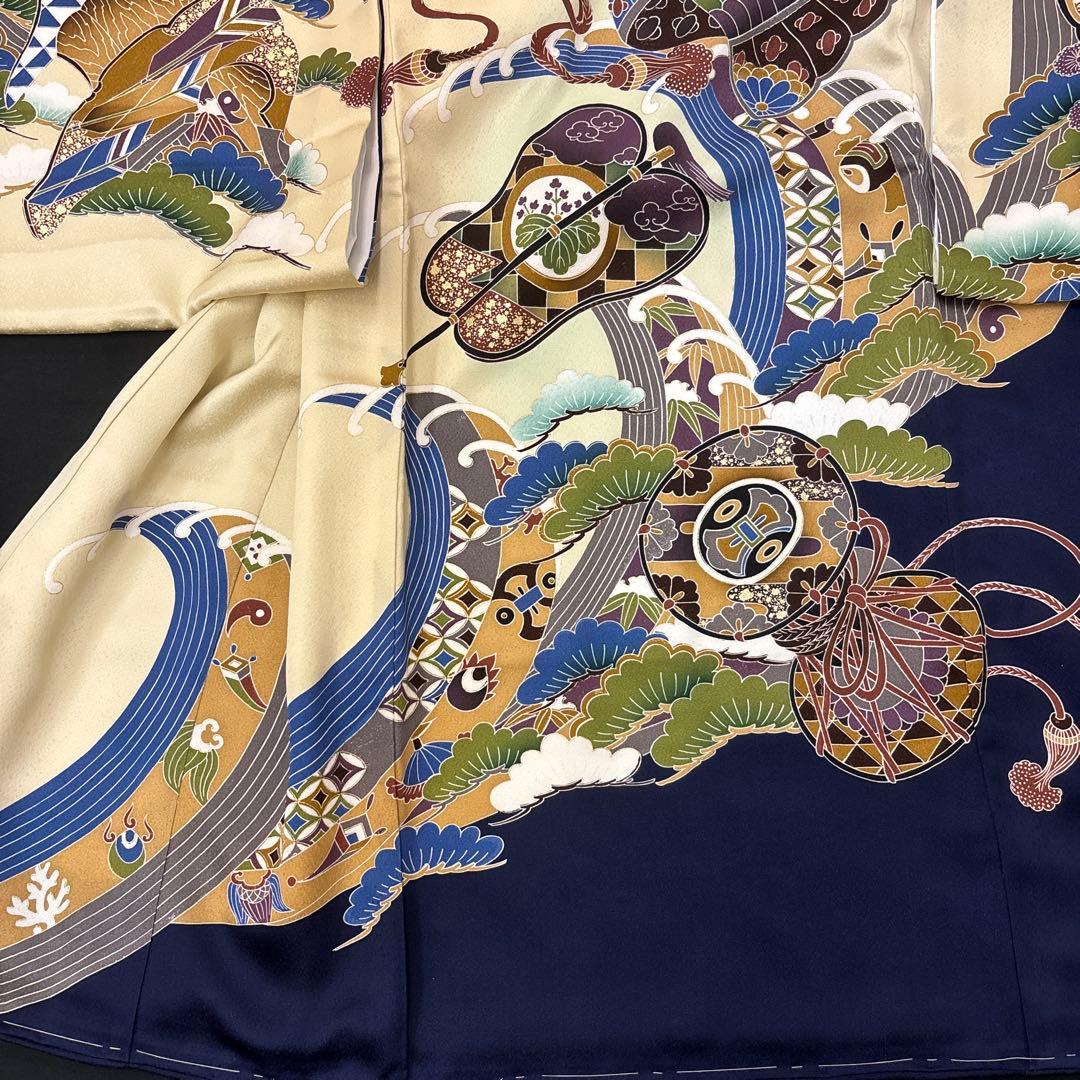 即決価格☆特選豪華刺繍大将兜龍、古代宝尽し祝い文、新品☆正絹産着祝着京友禅染