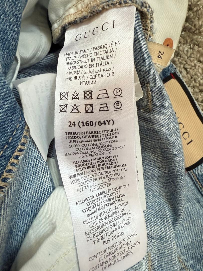GUCCI デニムショートパンツ ライトブルー ネコちゃん 24インチ XS
