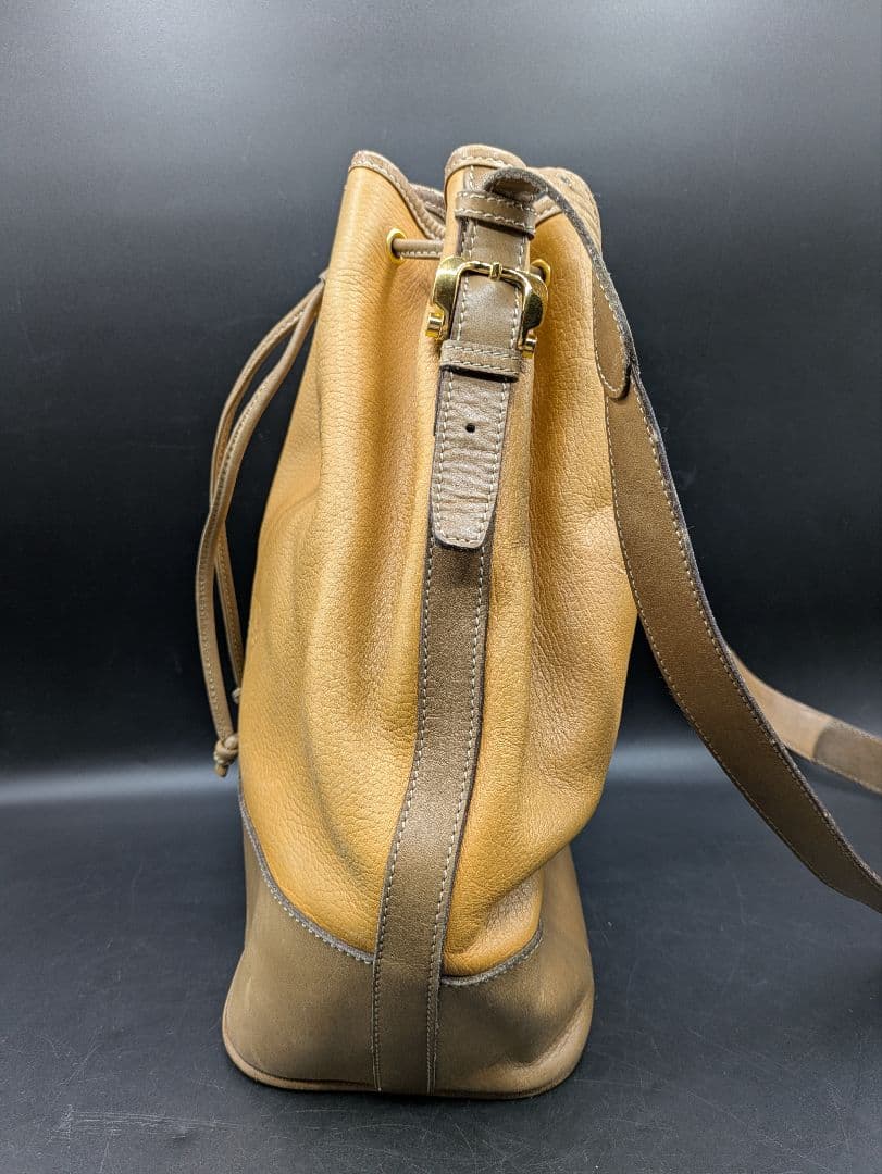 LOEWE ショルダーバッグ 巾着 アナグラム ベージュ ブラウン レザー