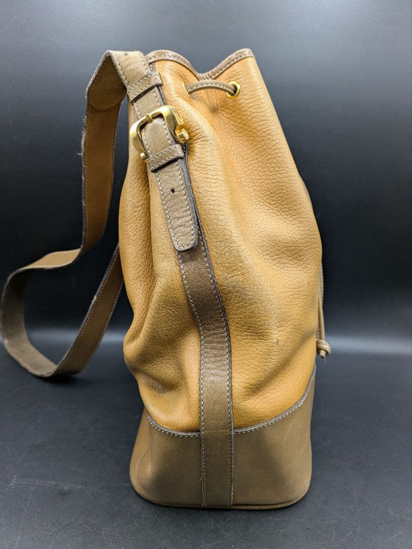 LOEWE ショルダーバッグ 巾着 アナグラム ベージュ ブラウン レザー