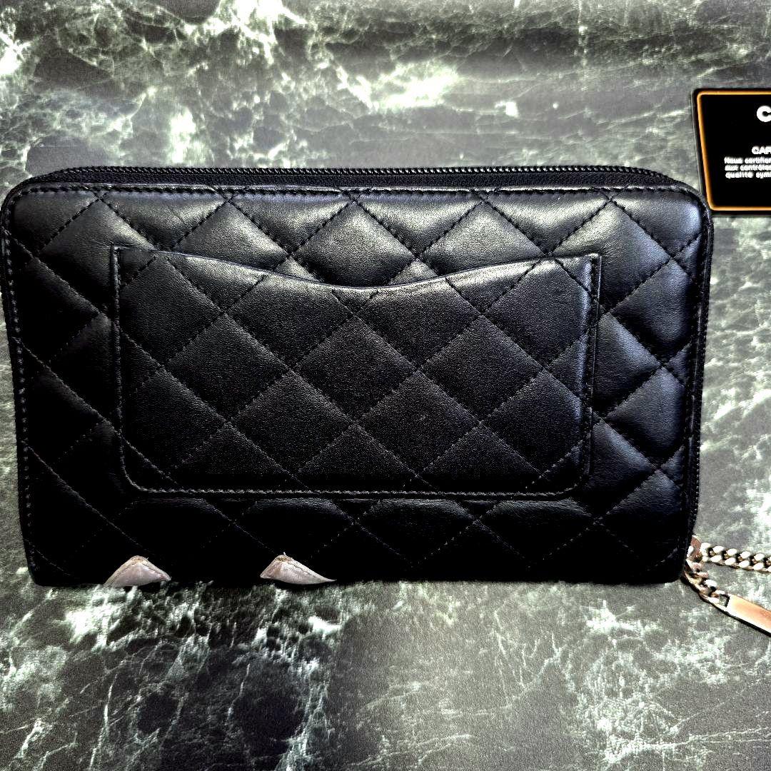 極美品CHANEL オーガナイザーカンボンライン長財布 黒 シルバー　ココマーク
