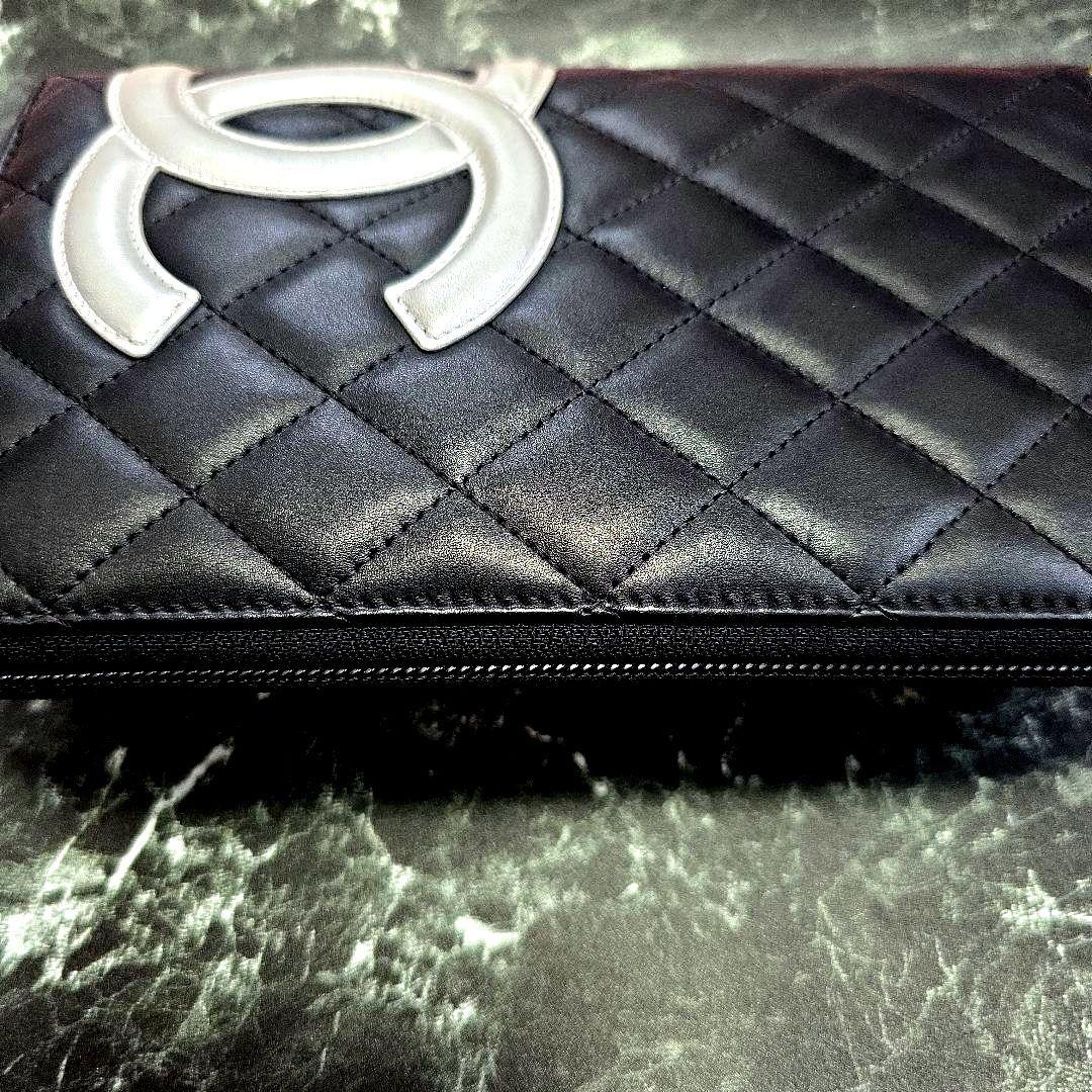 極美品CHANEL オーガナイザーカンボンライン長財布 黒 シルバー　ココマーク