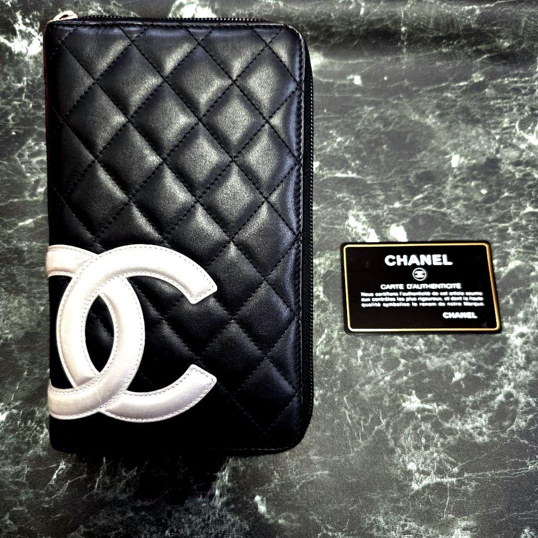極美品CHANEL オーガナイザーカンボンライン長財布 黒 シルバー　ココマーク