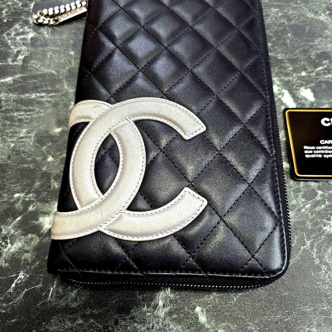 極美品CHANEL オーガナイザーカンボンライン長財布 黒 シルバー　ココマーク