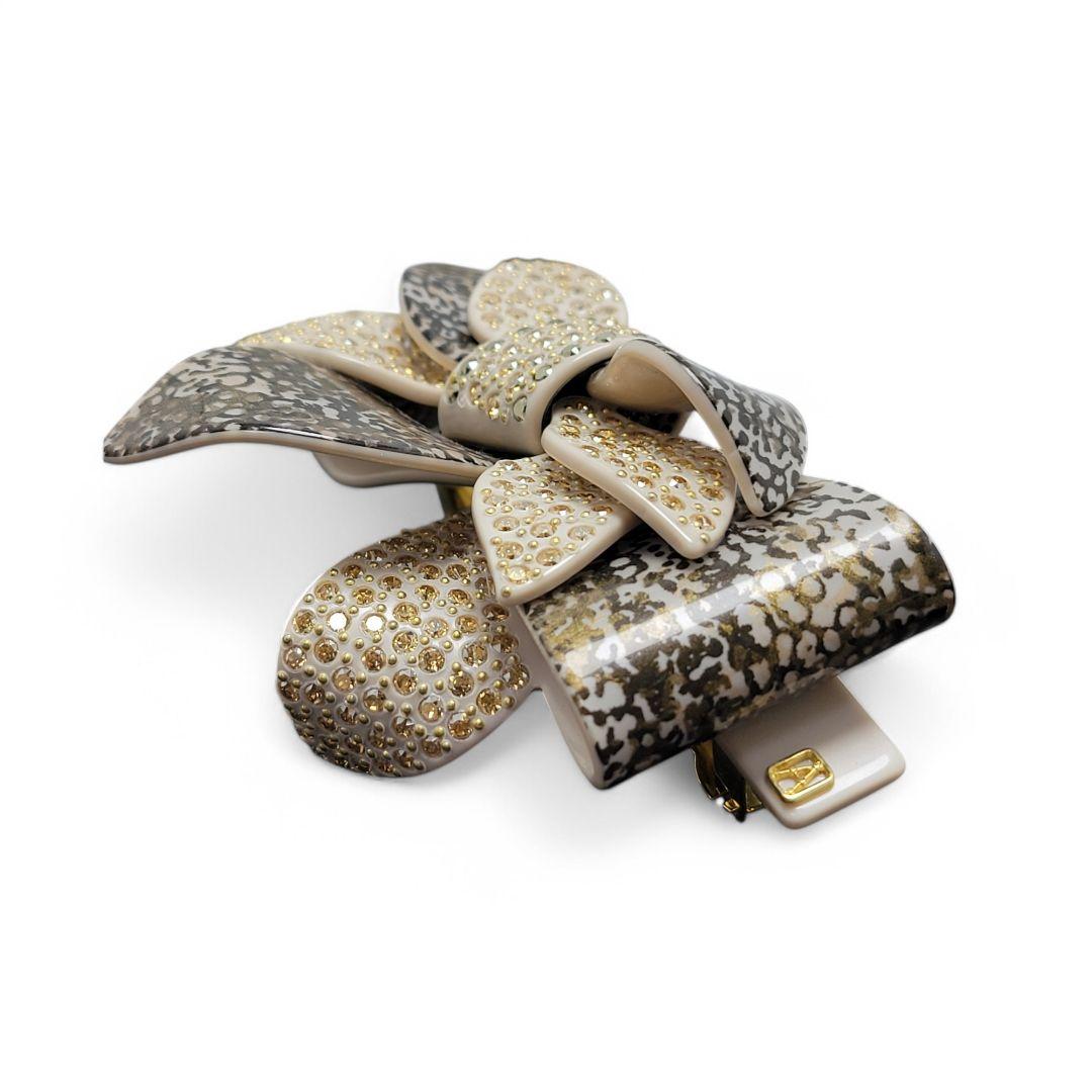 【極美品】ALEXANDRE DE PARIS バレッタ リボン ゴールド ラメ