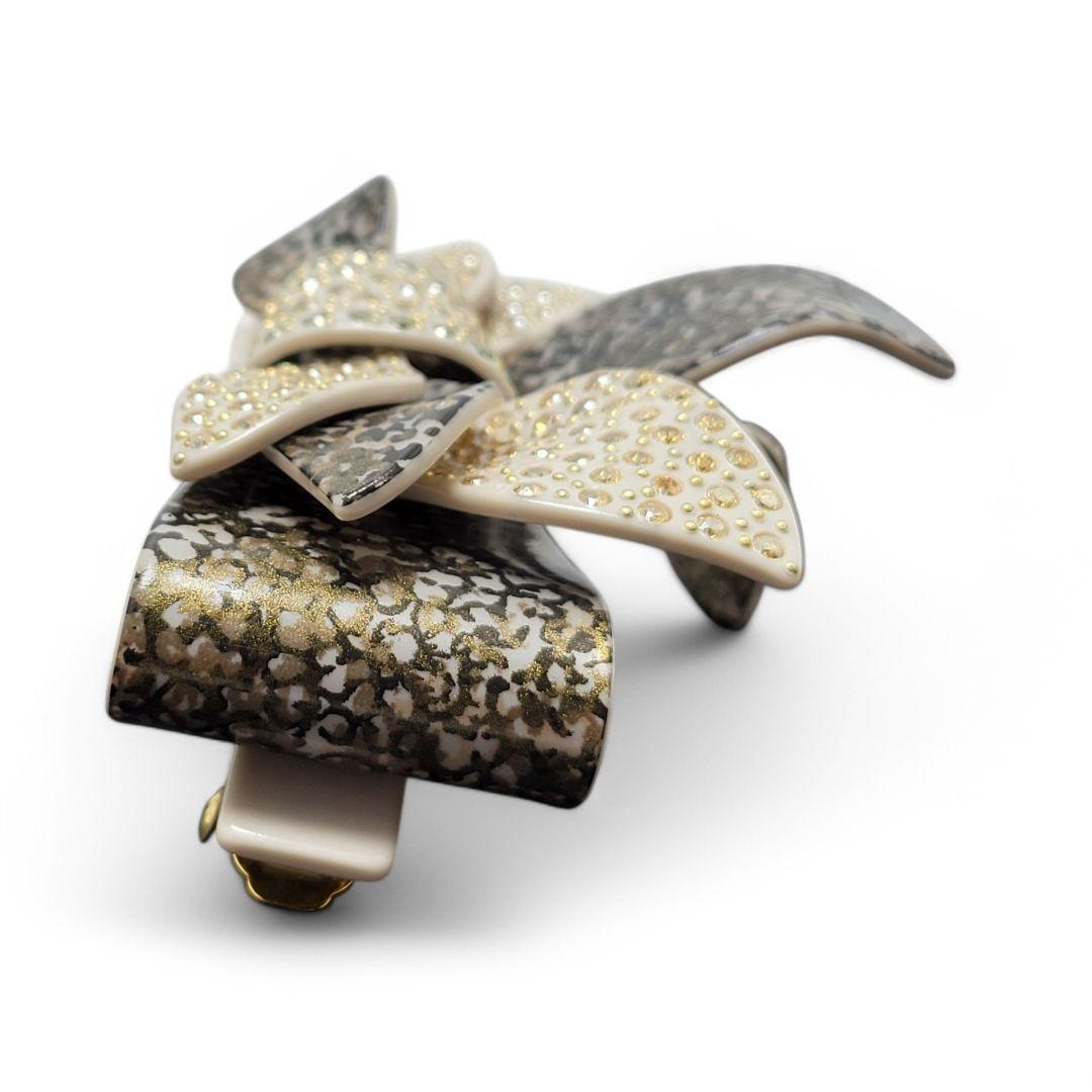 【極美品】ALEXANDRE DE PARIS バレッタ リボン ゴールド ラメ