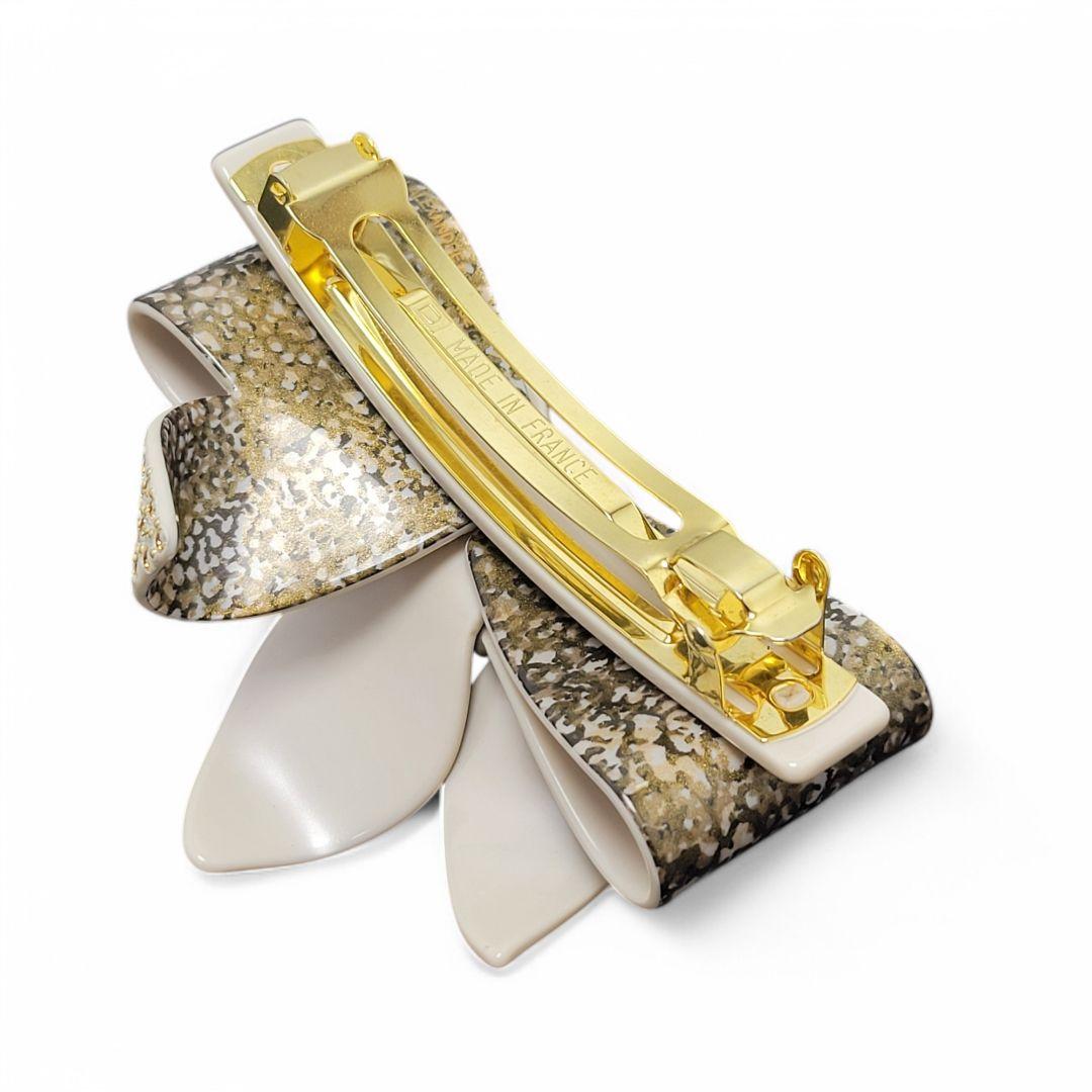 【極美品】ALEXANDRE DE PARIS バレッタ リボン ゴールド ラメ