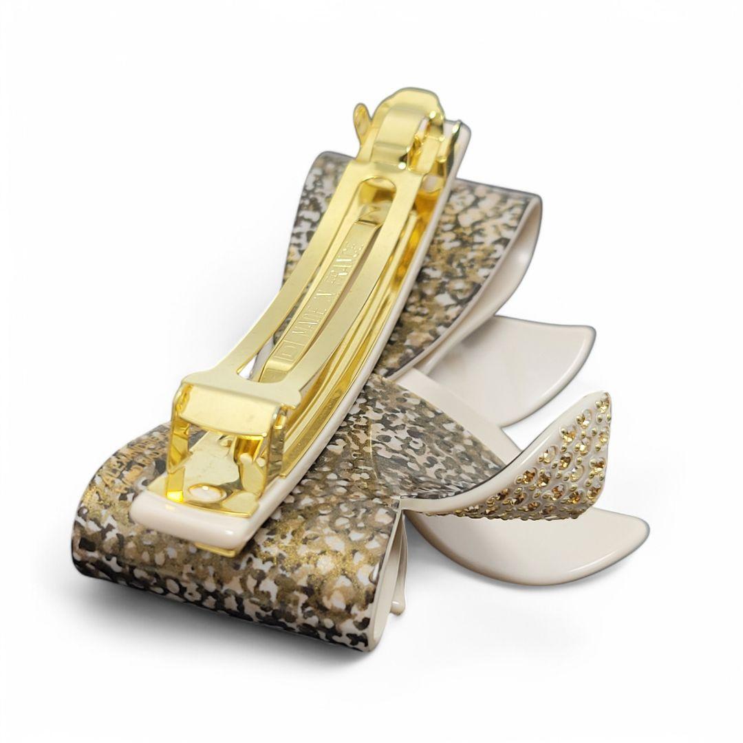 【極美品】ALEXANDRE DE PARIS バレッタ リボン ゴールド ラメ