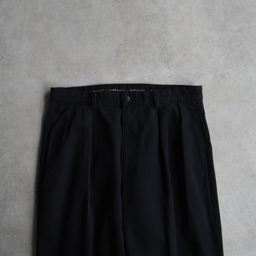 90s ラルフローレン ANDREW PANT ポロチノ黒 タックチノ USA