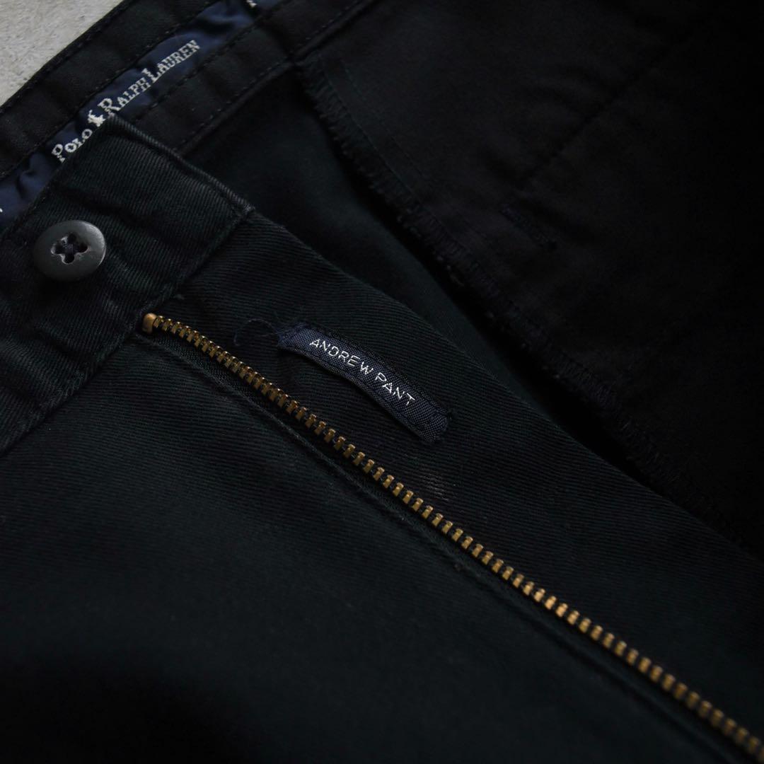90s ラルフローレン ANDREW PANT ポロチノ黒 タックチノ USA