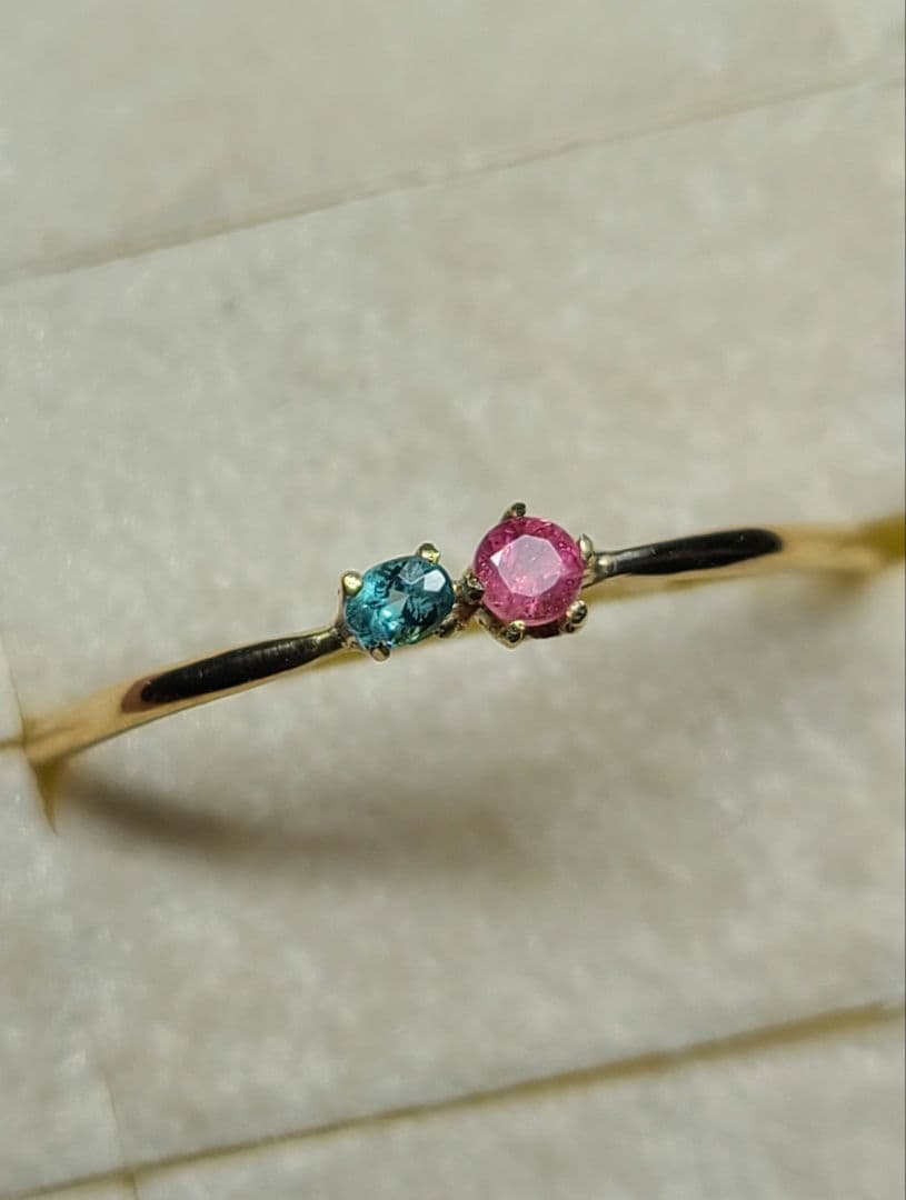 幻の共演★バターリャパライバトルマリン&ワーワー鉱山産レッドベリルリング18金★