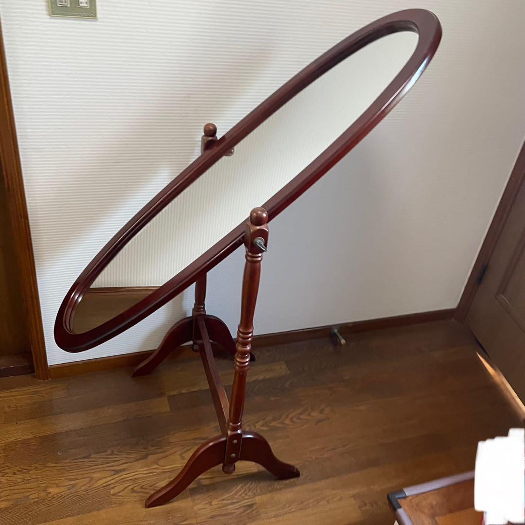 アンティーク調 オーバル型 ヴィンテージ レトロ スタンドミラー 木製 姿鏡