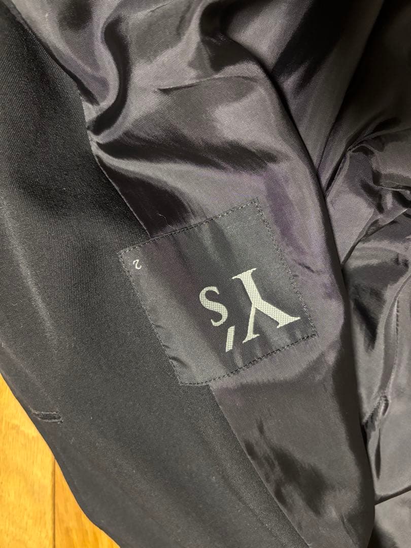 Y's ブラックフード付きロングモッズコート　ウールギャバ　ウールギャバジン