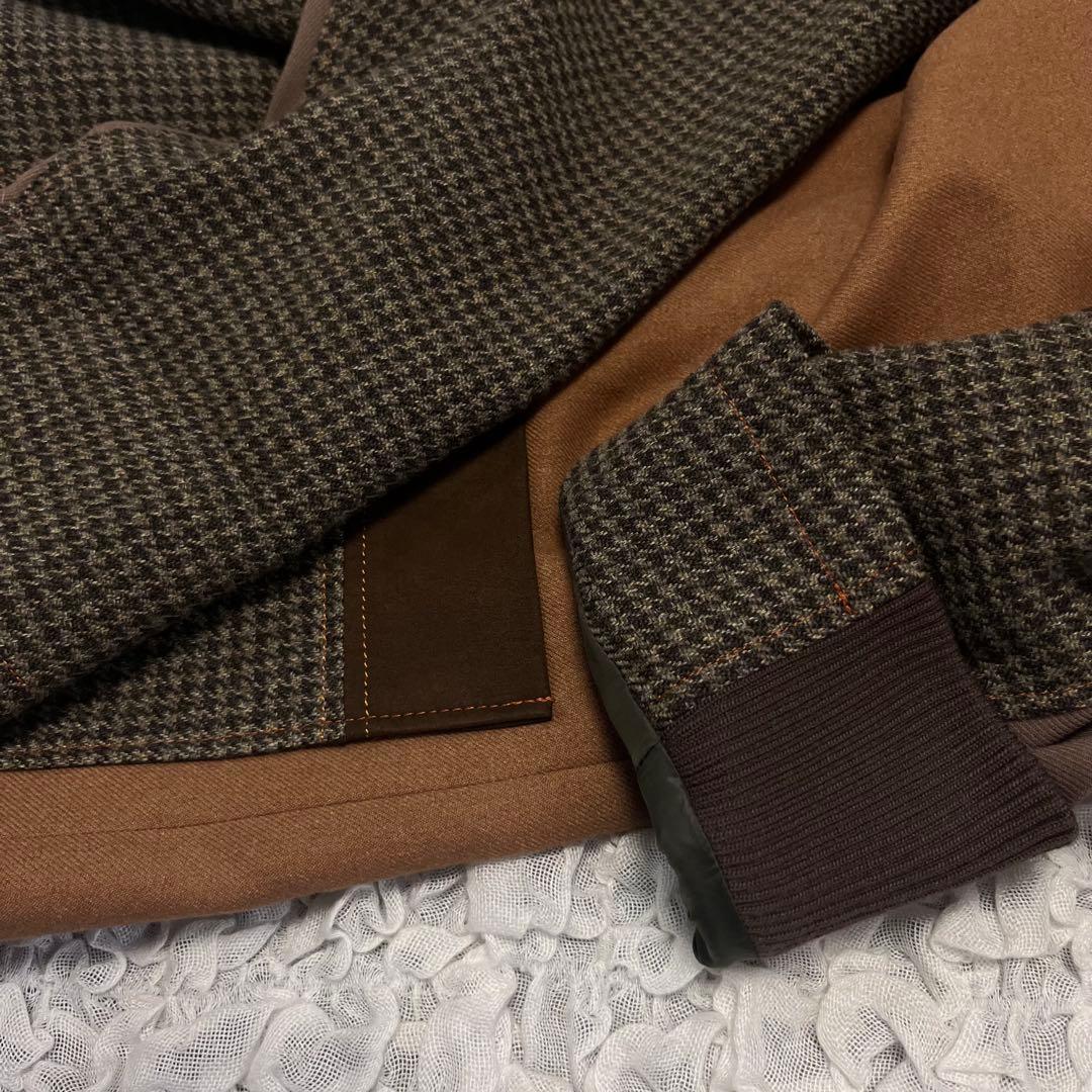 美品【ROSIER ロジエ】日本製 異素材MIX 切り替え コート フード 茶