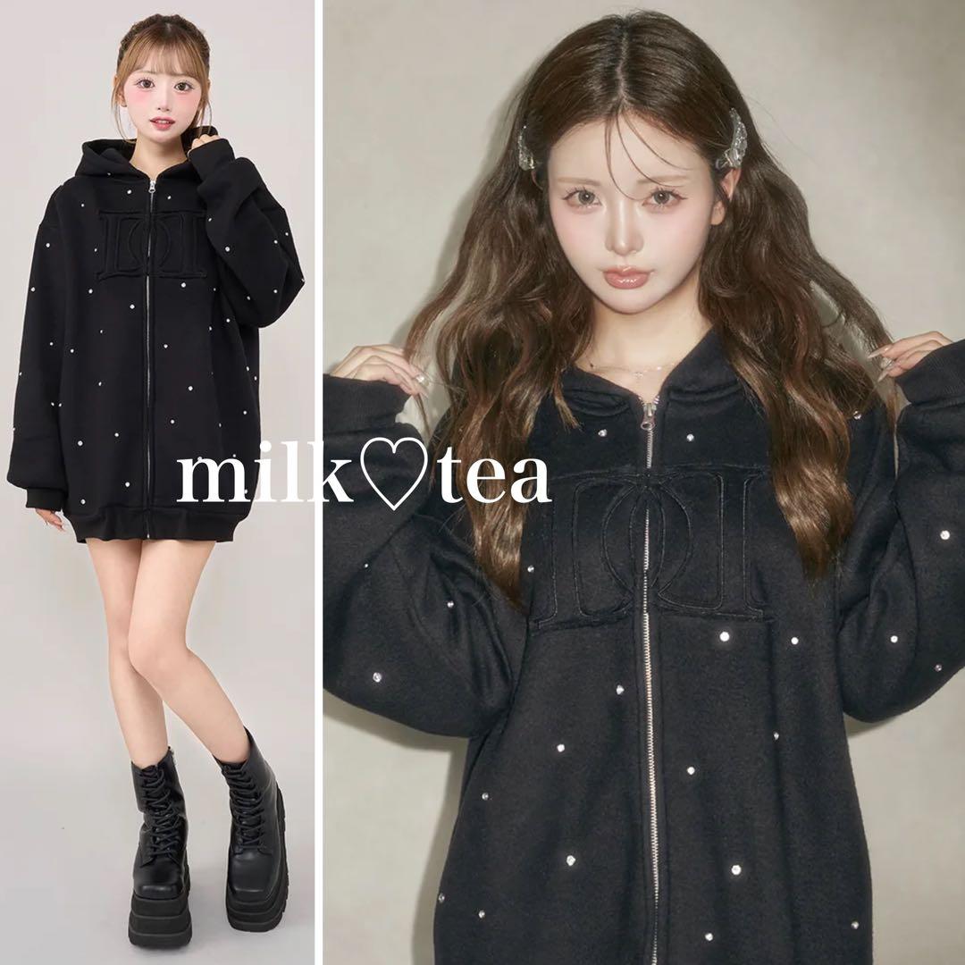 新品タグ付 ダーリッチ ブラック DDロゴビジュージップパーカー F フリー