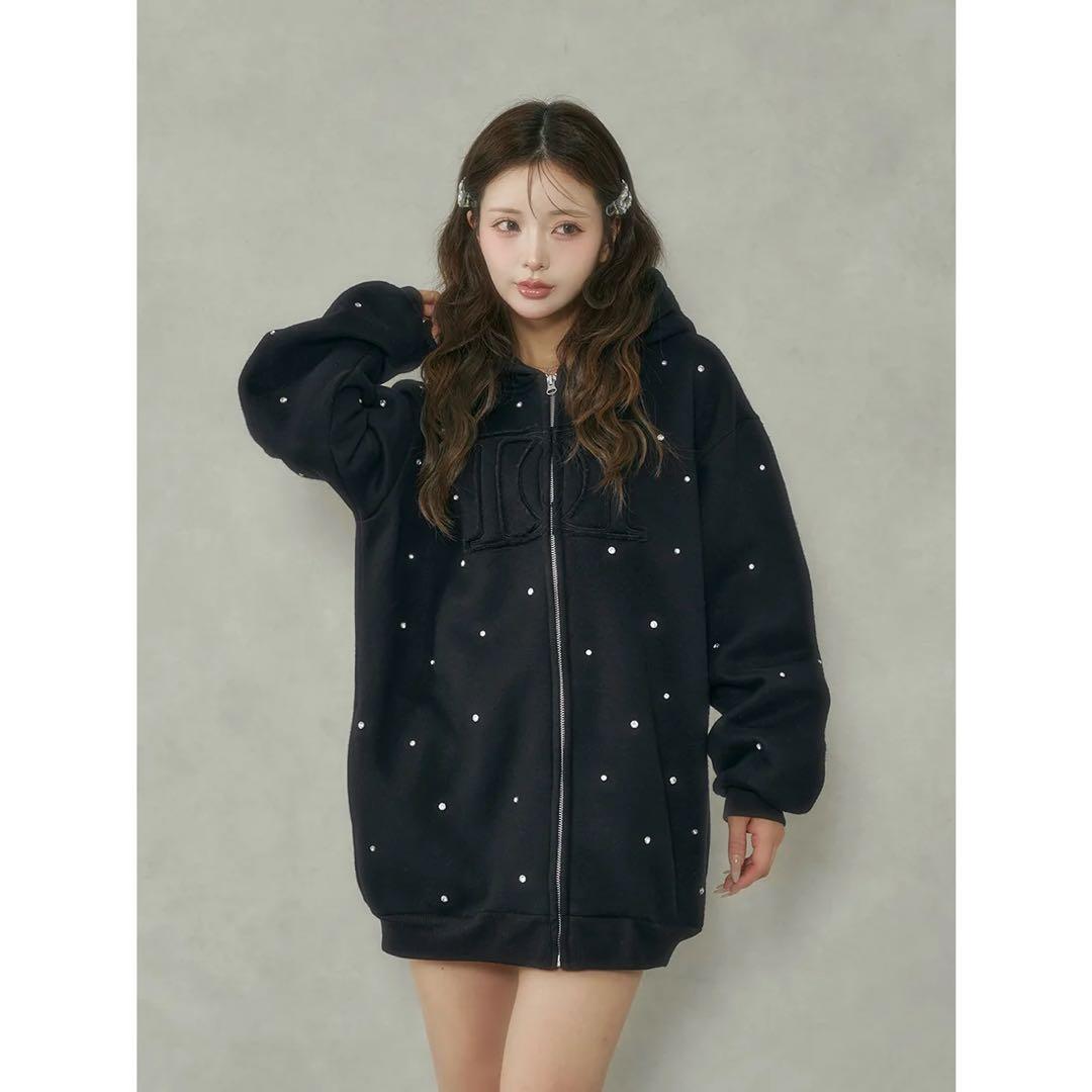 新品タグ付 ダーリッチ ブラック DDロゴビジュージップパーカー F フリー