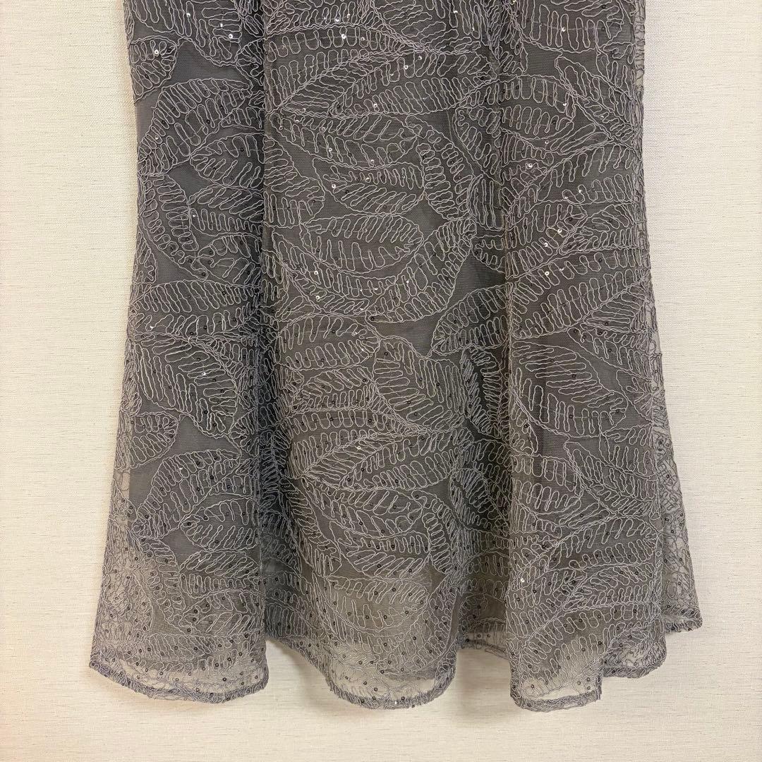 leja 2WAYオフショルダーパフスリーブマーメイドワンピースドレス グレーＳ