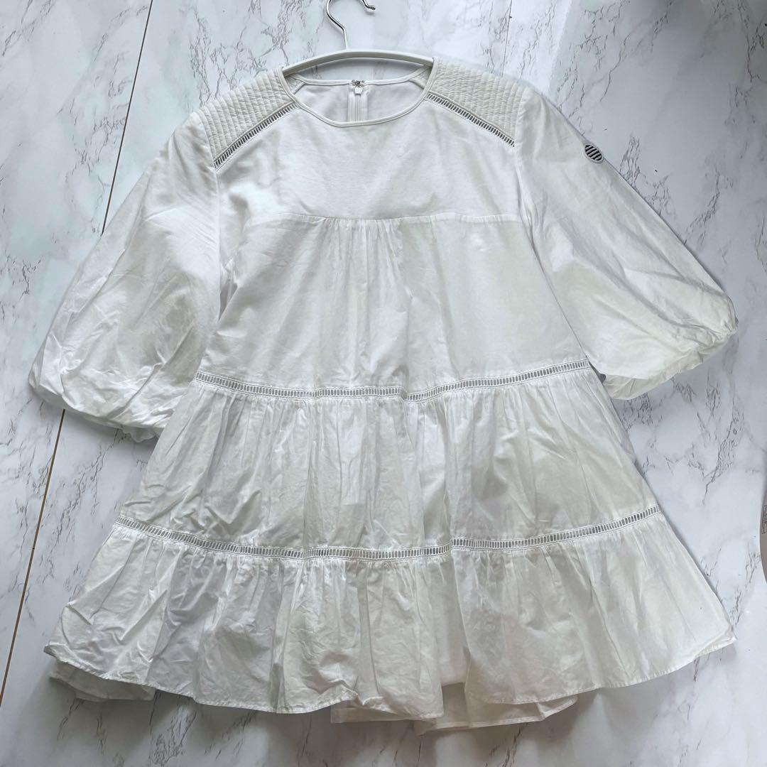 【美品】ボーダーズアットバルコニー バレリーナブラウス ティアード 白 ロゴ