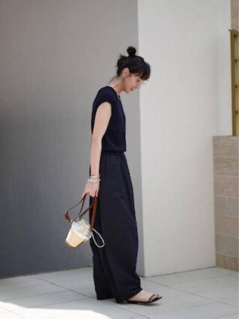 Curensology カレンソロジー　コットンリネンドロストパンツ　ブラック