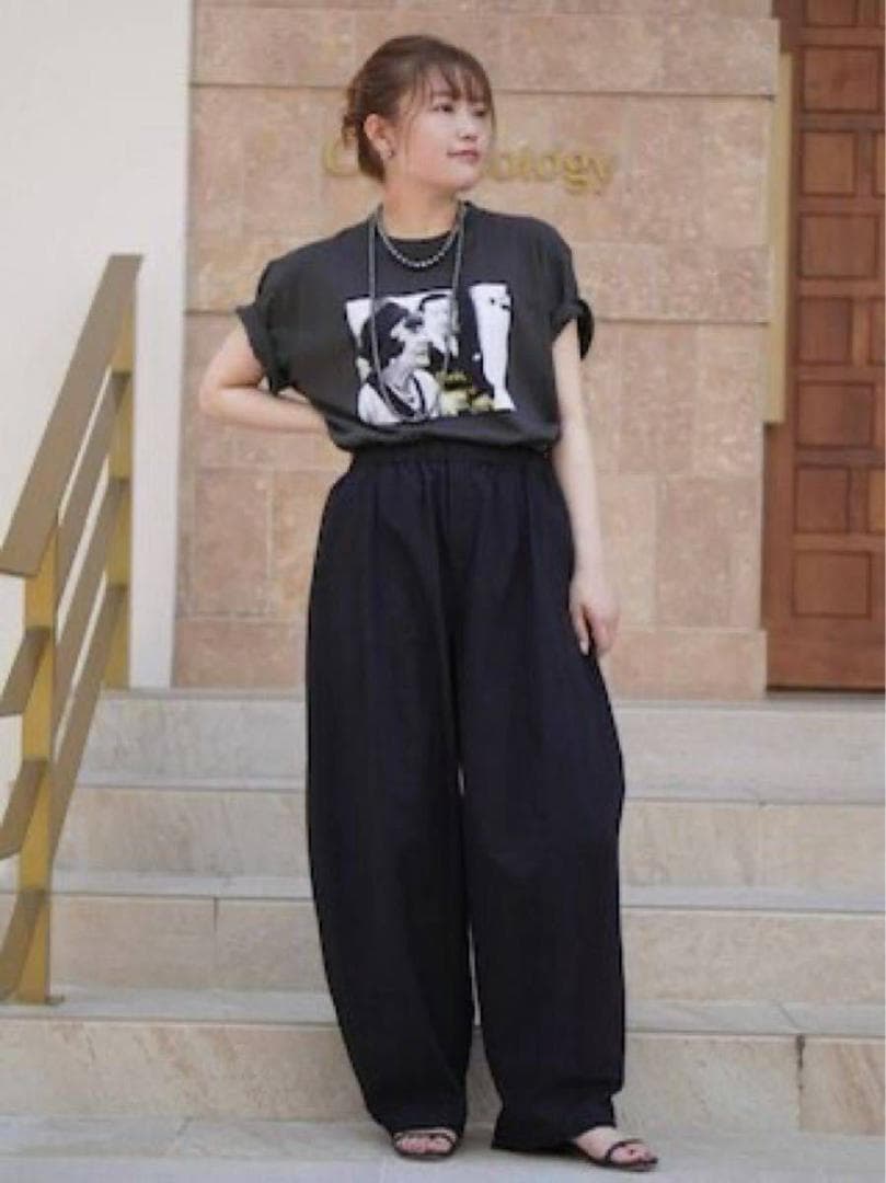 Curensology カレンソロジー　コットンリネンドロストパンツ　ブラック