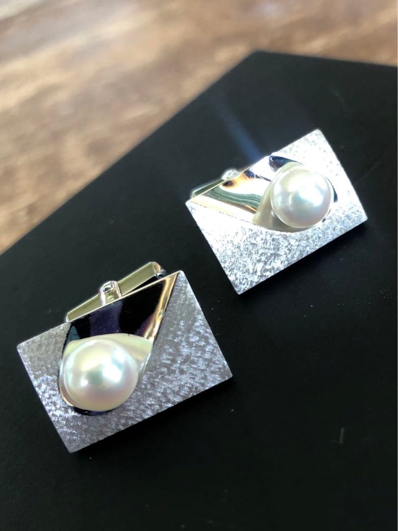 K14WG パール カフス カフリンクス 真珠 スーツ メンズ