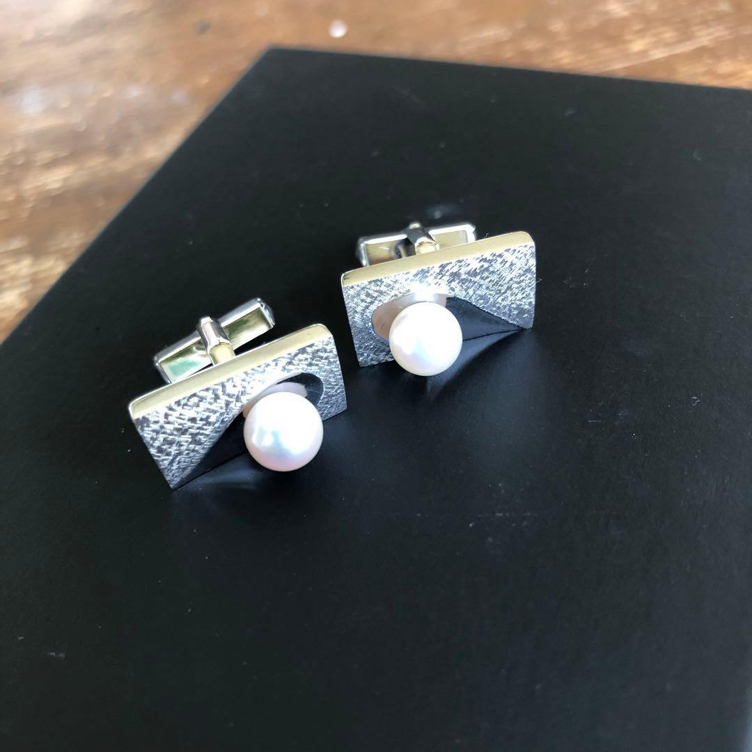 K14WG パール カフス カフリンクス 真珠 スーツ メンズ