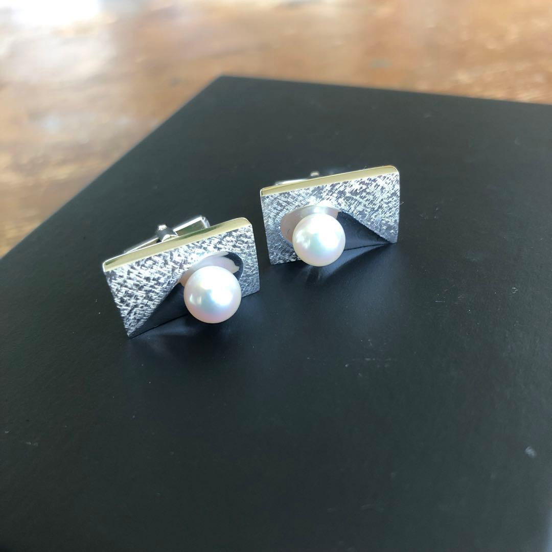 K14WG パール カフス カフリンクス 真珠 スーツ メンズ